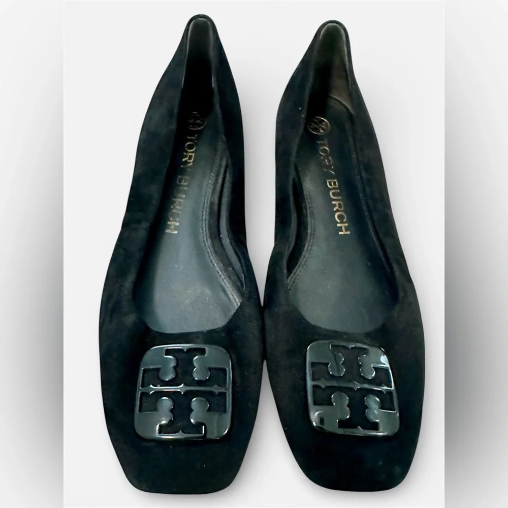 TORY BURCH WOMENS SUEDE GEORGIA BALLET FLAT IN PERFECT BLACK 9 M